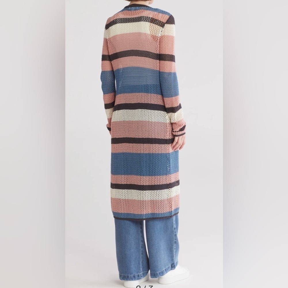 NWT DR2 Stripe Cotton Maxi Sweater Cardigan - Picture 2 of 3